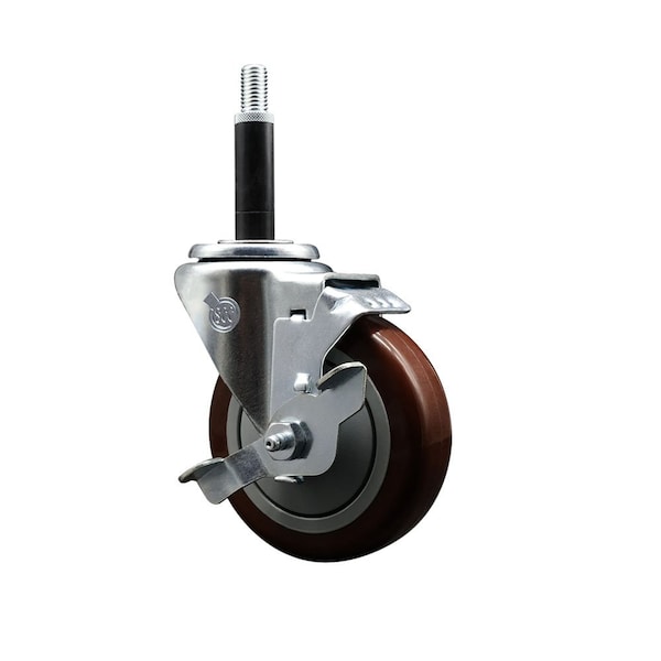 4'' Maroon Poly Swivel 3/4'' Expanding Stem Caster with Brake